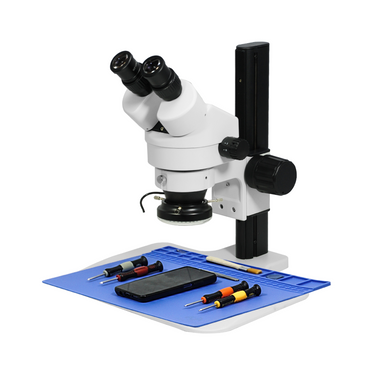 7-45X LED Light Track Stand Binocular Zoom Stereo Microscope, SKU SZ02010026, three quarter front view