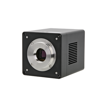 40fps@2992x3000, 62fps@1488x1500, 186fps@992x998 Windows XP/Vista/7/8/10/11/OSX/Linux 2.6 and above Two-stage TEC Cooling ΔT up to 45 °C 9M 10GigE CMOS Monochrome Digital Camera, SKU DC29711121, three quarter front view