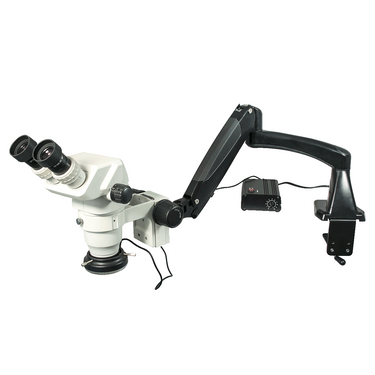6.7-45X LED Light Pneumatic Arm Binocular Zoom Stereo Microscope, SKU SZ02020722, three quarter front view