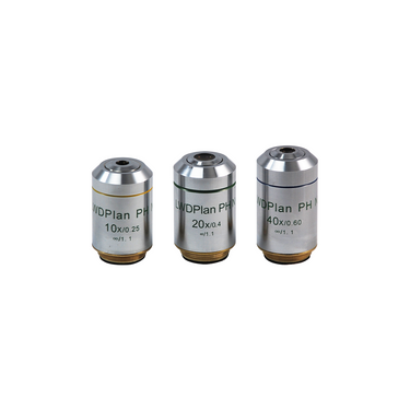 Infinity Plan Long Working Distance Achromatic Negative Phase Contrast Objective Net, SKU PH03033033, three quarter front view