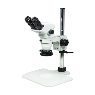 6.7-45X Post Stand Polarizing LED Light Binocular Zoom Stereo Microscope, SKU SZ02060228, three quarter front view