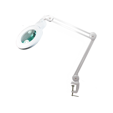 8 Diopter (3X) LED Magnifying Lamp with Clamp – 5-inch Glass Lens (Removable), SKU MG16304131, three quarter front view