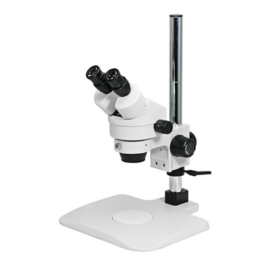 7-45X Post Stand Binocular Zoom Stereo Microscope, SKU SZ02010221, three quarter front view