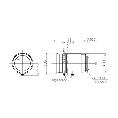Under 2/3″ Machine Vision Fixed Focal Length Lens, SKU Navitar-1-19553, three quarter front view