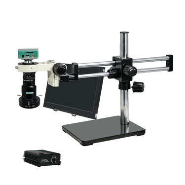 1-6X 2.0 Megapixels CMOS ESD Safe UV FREE LED Light Dual Arm Stand Video Zoom Microscope, SKU MZ02110508, three quarter front view