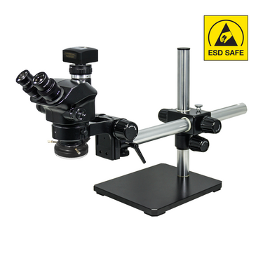 3.0 Megapixels 7-50X CMOS LED Light ESD Safe Boom Stand ESD Trinocular Zoom Stereo Microscope, SKU SZ02090456, three quarter front view