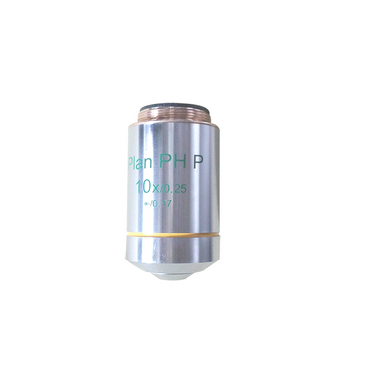 10X Infinity-Corrected (Plan PH P) Achromatic Positive Phase Contrast Microscope Objective Lens Working Distance 5.03mm, SKU PH03023331, three quarter front view