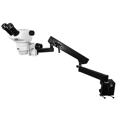 8X-50X Widefield Zoom Stereo Microscope, Binocular, Flexible Articulating Arm Table Clamp, SKU SZ02030621, three quarter front view