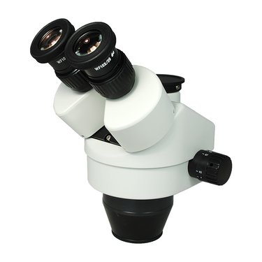 7-45X Zoom Stereo Microscope Head, Trinocular, Field of View 20mm Working Distance 100mm, SKU SZ05031132, three quarter front view