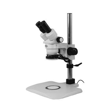 10X/30X Super Widefield Stereo Microscope, Binocular, Post Stand, LED Ring Light and Back Light, SKU FS02020122, three quarter front view