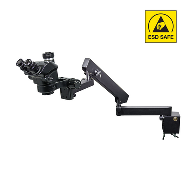 7-50X Flexible Arm ESD Safe Fluorescence Light ESD Trinocular Zoom Stereo Microscope, SKU SZ02090652, three quarter front view
