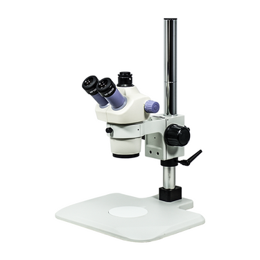 7-30X Post Stand Trinocular Zoom Stereo Microscope, SKU SZ02080231, three quarter front view