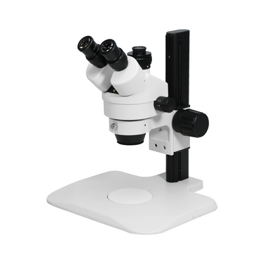7-45X Track Stand Trinocular Zoom Stereo Microscope, SKU SZ02010031, three quarter front view