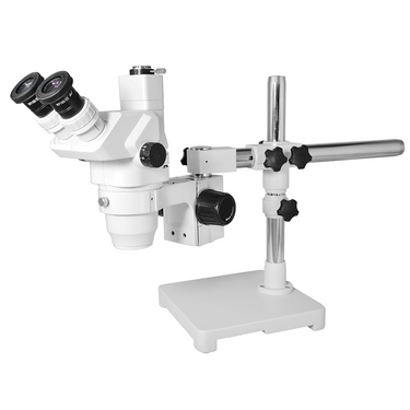 6.7-45X Boom Stand Trinocular Zoom Stereo Microscope, SKU SZ02020433, three quarter front view