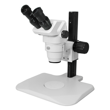 6.5X-45X Super Widefield Zoom Stereo Microscope, Binocular, Track Stand (Track Length 325mm), SKU SZ02020062, three quarter front view