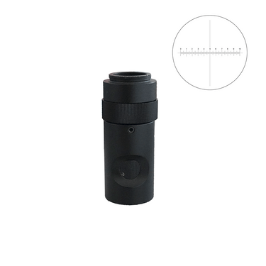 1X Adjustable Microscope Camera Coupler C-Mount Adapter 25.4mm with X-Axis Crosshair Scale Reticle, SKU MZ02016412, three quarter front view