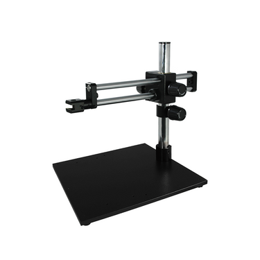 Horizontal Arm Length 570mm Vertical Post Height 384mm Big Base Dual Arm Boom Stand, SKU ST02061601, three quarter front view