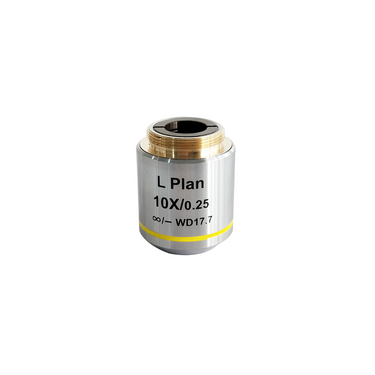 10X Infinity-Corrected Plan Long Working Distance Achromatic Metallurgical Microscope Objective Lens Working Distance 17.7mm, SKU MT03023331, three quarter front view