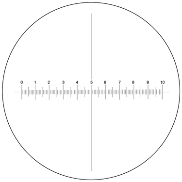 Microscope Eyepiece Reticle Cross Line Micrometer Ruler, X-Axis Crosshair Scale Dia. 27mm, 10mm/100 Div., SKU RT20103193, three quarter front view