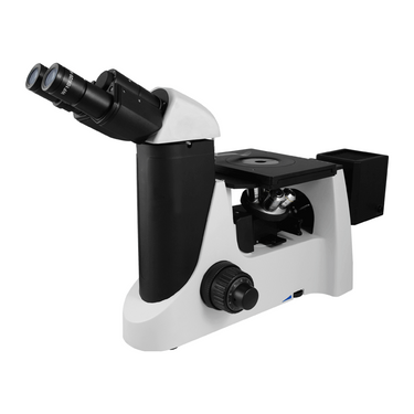 100X-800X Inverted Metallurgical Microscope, Binocular, Halogen Light, Bright Field + Polarizing Kit, SKU MT03030203, three quarter front view