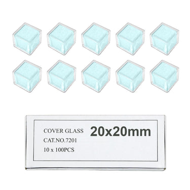 1,000 Glass Cover Slips (20x20mm Square) for Microscope Slides, SKU SL39201003, three quarter front view