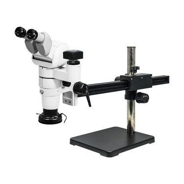 5.0 Megapixels 8-65X CMOS Ball Bearing Boom Stand Polarizing LED Light Trinocular Parallel Zoom Stereo Microscope, SKU PZ02140135, three quarter front view