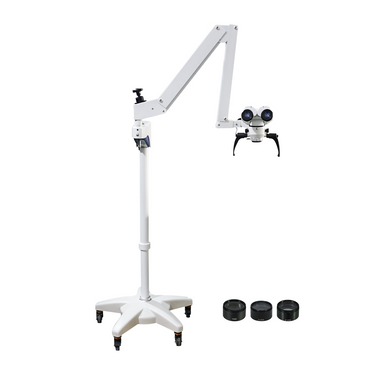 4X/4.7X/6X/6.5X/7.8X/10X/10.5X/12.6X/16X 4X/6X/6.5X/10X/10.5X/16X Floor Stand Binocular Parallel Multiple Power Operation Surgical Microscope, SKU SM51010124, three quarter front view