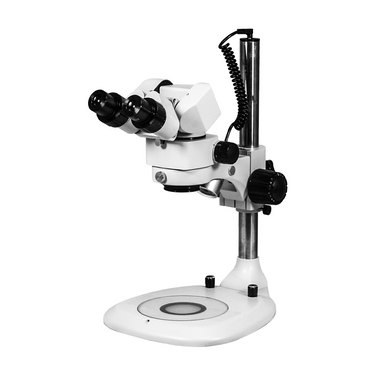 3.44X/6.25X/10.94X/18.75X/34.38X Post Stand LED Dual Illuminated Light Binocular Parallel Multiple Power Operation Stereo Microscope, SKU SM51030241, three quarter front view