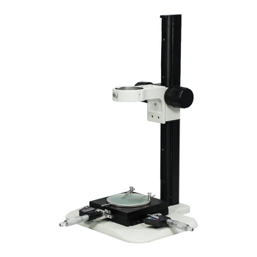 Microscope Track Stand, 76mm Coarse Focus Rack with Measurement Stage, SKU ST02031322, three quarter front view