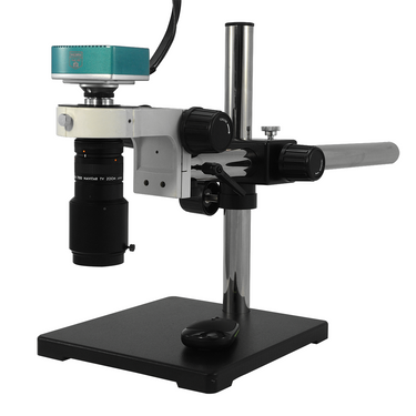 6X Industrial Inspection Video Zoom Microscope, Boom Stand + HDMI Camera, SKU MZ02110102, three quarter front view