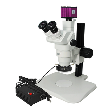 2.0 Megapixels 6.7-45X CMOS LED Light Focus stacking function Track Stand Trinocular Zoom Stereo Microscope, SKU SZ02020036, three quarter front view