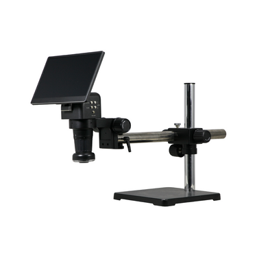 4K Digital Inspection Microscope, Boom Stand, 11.6” Screen, HDMI/USB, SKU DM02080102, three quarter front view