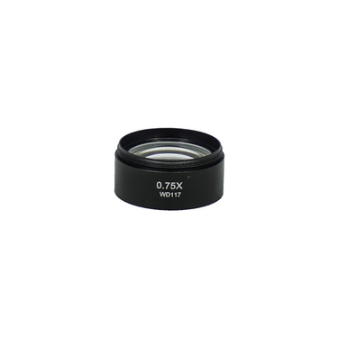 Objective Working Distance 117mm 0.75X Auxiliary Objective, SKU SZ19044311, three quarter front view