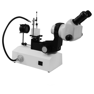 8X-50X Professional Jewelry Gem Stereo Zoom Microscope, LED Light, Horizontal Oil-Immersed Gem Stand, SKU JM02020201, three quarter front view