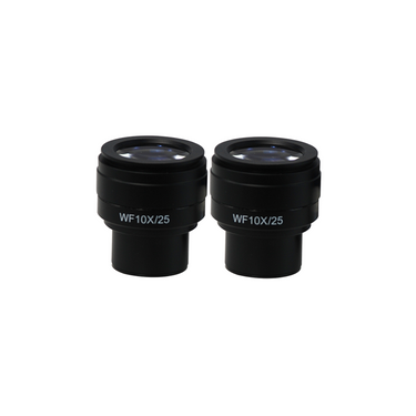 WF 10X Widefield Focusable Microscope Eyepieces, High Eyepoint, 30mm, FOV 25mm, Adjustable Diopter (Pair), SKU MT18022222, three quarter front view