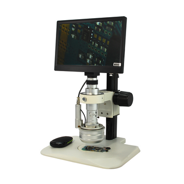 0.65-4.5X Industrial Inspection 3D Video Microscope + LCD Display Digital Camera, Track Stand, SKU TD02020201, three quarter front view