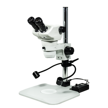 8-50X LED Light Post Stand Binocular Zoom Stereo Microscope, SKU SZ02030223, three quarter front view