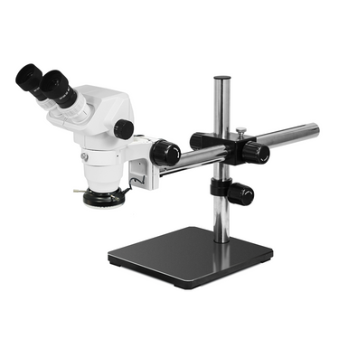 6.7-45X LED Light Boom Stand Binocular Zoom Stereo Microscope, SKU SZ02020426, three quarter front view