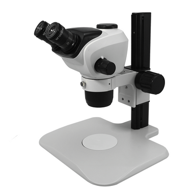 6.6X-51X WF Binocular Zoom Stereo Microscope Track Stand High Eyepoint Eyepiece, SKU SZ02050021, three quarter front view