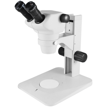 8X-50X Widefield Zoom Stereo Microscope, Binocular, Track Stand (Track Length 300mm) Rectangle Base, SKU SZ02030024, three quarter front view