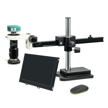 1-6X 2.0 Megapixels CMOS LED Light Ball Bearing Boom Stand Video Zoom Microscope, SKU MZ02110453, three quarter front view