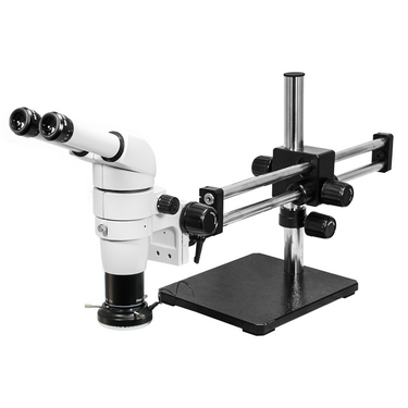 4-32.5X Polarizing LED Light Dual Arm Stand Binocular Parallel Zoom Stereo Microscope, SKU PZ02150123, three quarter front view