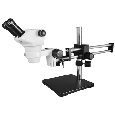 8X-50X Widefield Zoom Stereo Microscope, Binocular, Double Arm Boom Stand, SKU SZ02030521, three quarter front view