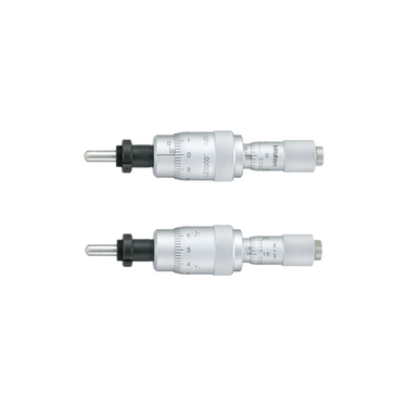 0-0.50″ Mechanical Micrometer Head Graduation 0.00002″ 0.5" Spherical (SR3) with Clamp Nut Extra-Fine Feeding Mechanical Micrometer Head (Thimble Diameter: Dia. 21mm, Spindle Diameter: Dia. 5mm, Coarse/Fine Focus), SKU Mitutoyo-110-504-10, three quarter front view