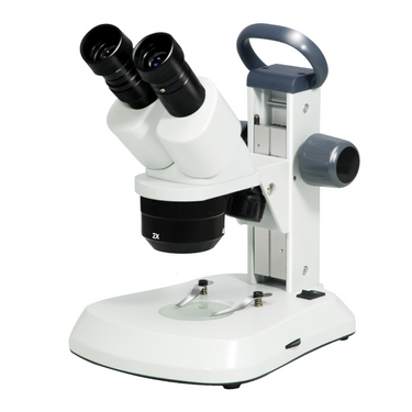 10X/20X/30X Track Stand LED Dual Illuminated Light 10X/20X/30X Binocular Multiple Power Stereo Microscope, SKU FS12160101, three quarter front view