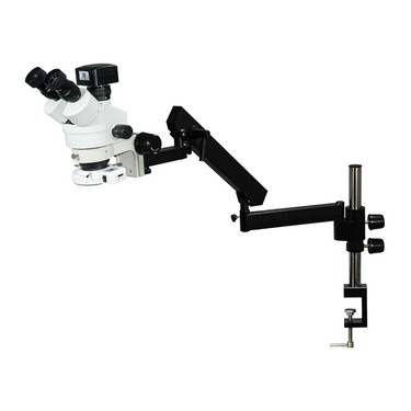 3.5-225X 5.0 Megapixels CMOS LED Light Flexible Arm Trinocular Zoom Stereo Microscope, SKU SZ02010633, three quarter front view