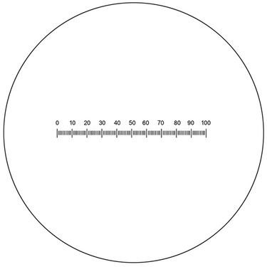 Microscope Eyepiece Reticle Linear Scale Micrometer Ruler Dia. 22mm, 5mm/100 Div., SKU RT20101141, three quarter front view