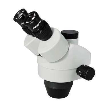 7-45X Zoom Stereo Microscope Head, Trinocular, Field of View 20mm Working Distance 100mm, SKU SZ19011133, three quarter front view