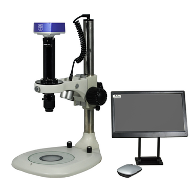 0.7-4.5X 8 Megapixels CMOS Post Stand LED Dual Illuminated Light Video Zoom Microscope, SKU MZ02120112, three quarter front view