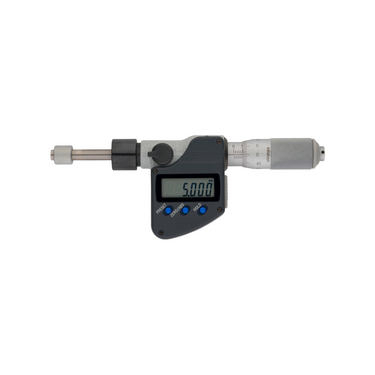 0-25.4mm (0-1″) 1μm 25mm/1" Flat Non-Rotating Tip Digimatic Micrometer Head, SKU Mitutoyo-350-361-32, three quarter front view